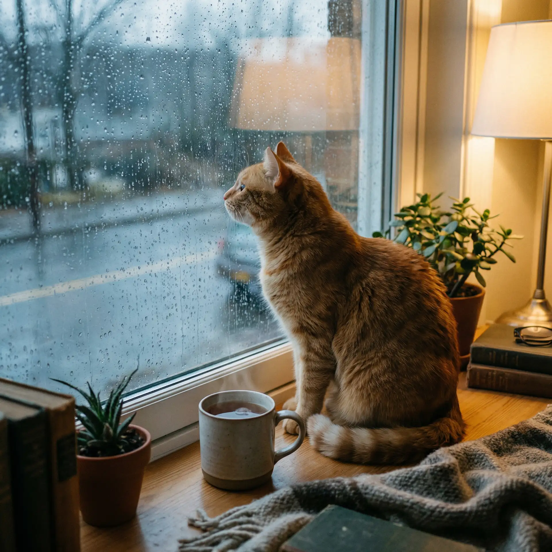 猫咪望着窗外的雨 - 色老头人体